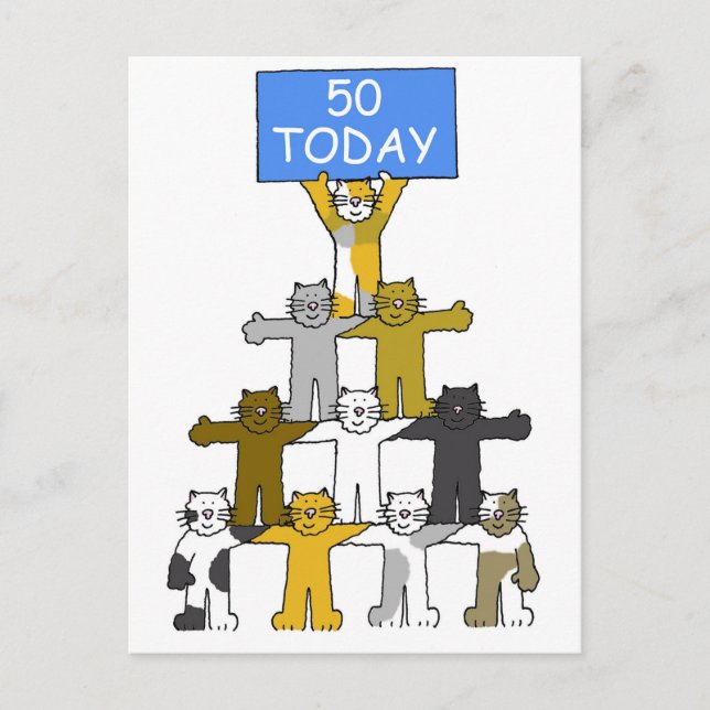 50th Birthday Cute Cartoon Cats Postcard (Front)