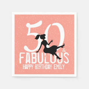50th Birthday Cute Party Silhouette Peach Template Napkin