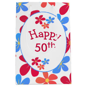 50th Birthday Daisies On White Medium Gift Bag