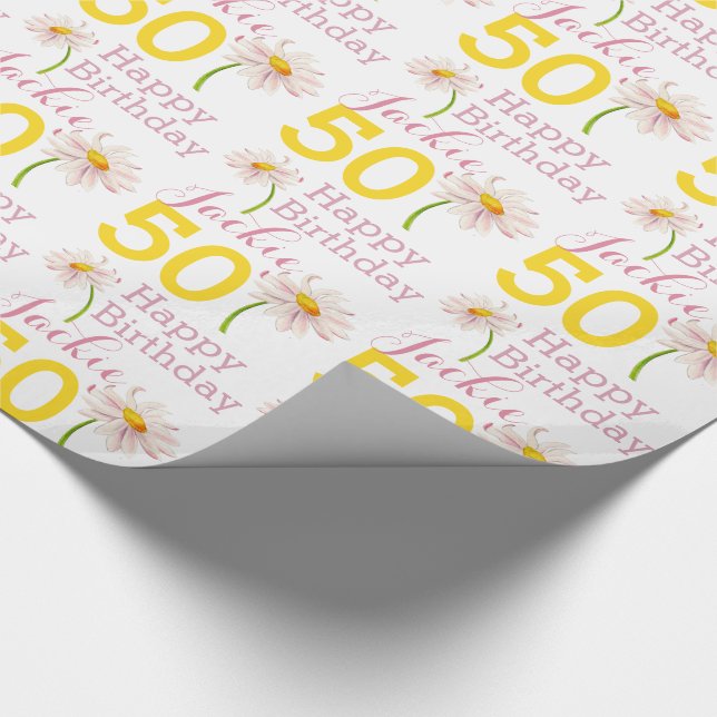 50th birthday daisy flower named gift wrap (Corner)