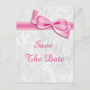 50th Birthday Damask and Faux Bow Save The Date Announcement Postcard