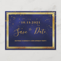 50th birthday dark blue gold save the date