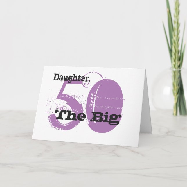 50th Birthday daughter, black & mauve text, white. Card (Front)