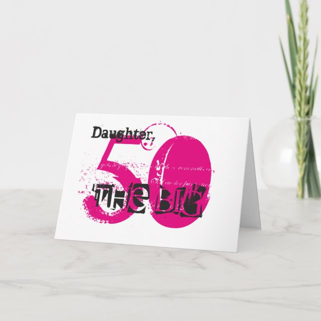 50th Birthday daughter, black & pink text, white. Card (Front)