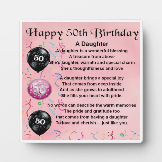 50th  Birthday Daughter Poem Plaque (Front)