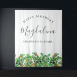 50th Birthday December Birth Flower Backdrop Tapestry<br><div class="desc">Create a special keepsake when your guests have a photograph with the birthday celebrant. This festive Christmas backdrop features green  holly and red berries. All of the text is editable so you can easily craft your own special mood.</div>