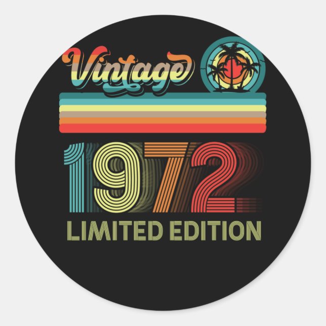 50th Birthday Decorations Men 50 Year Old 1972 Classic Round Sticker (Front)