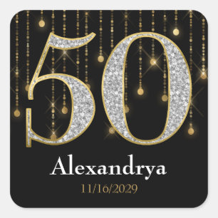 50th Birthday Diamonds Gold Favour Tags Stickers