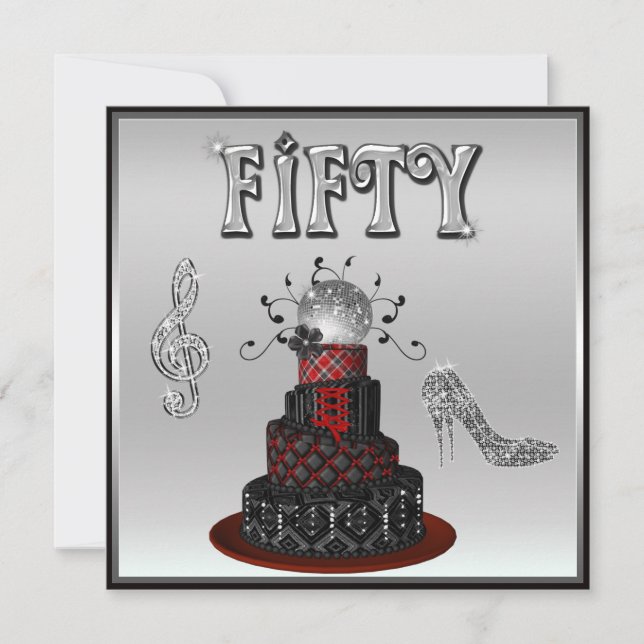 50th Birthday Disco Diva Cake Sparkle High Heels Invitation (Front)