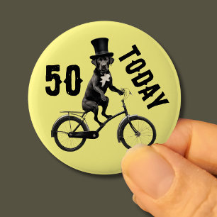 50th birthday Dog on a Bike 50 Thirty 6 Cm Round Badge