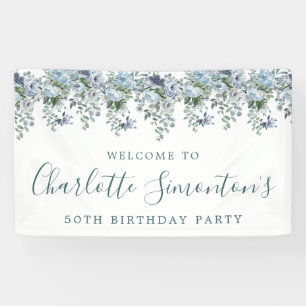50th Birthday Dusty Blue Floral Welcome Banner