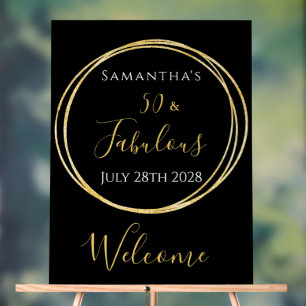 50th Birthday Elegant Black and Gold Party Welcome Acrylic Sign