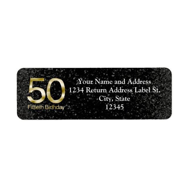50th Birthday, Elegant Black Gold Glam (Front)