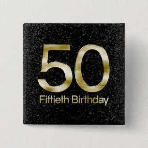 50th Birthday, Elegant Black Gold Glam 15 Cm Square Badge