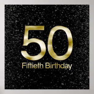 50th Birthday, Elegant Black Gold Glam Poster