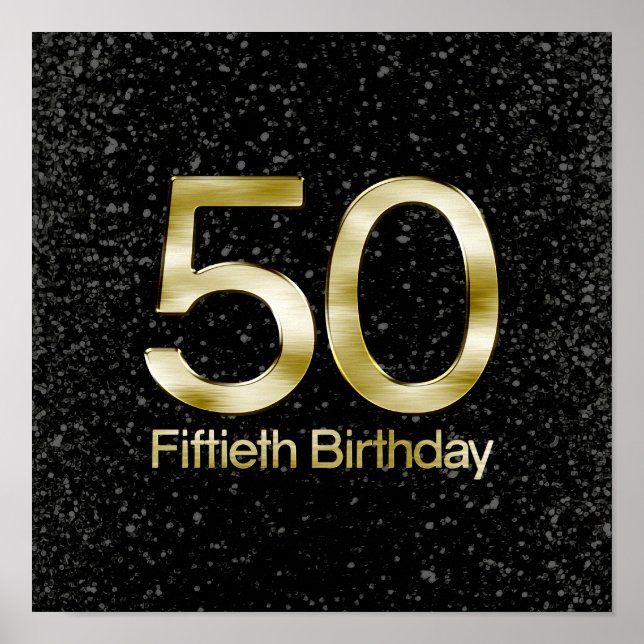 50th Birthday, Elegant Black Gold Glam Poster (Front)