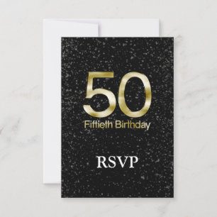 50th Birthday, Elegant Black Gold Glam RSVP Card