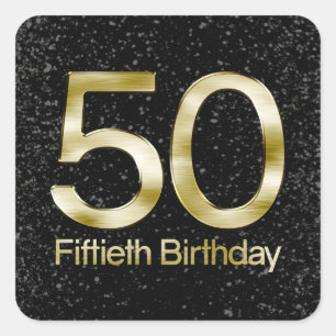 50th Birthday, Elegant Black Gold Glam Square Sticker