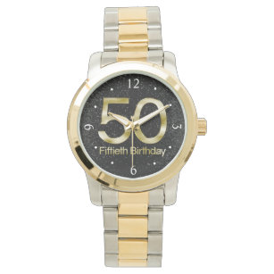50th Birthday, Elegant Black Gold Glam Watch