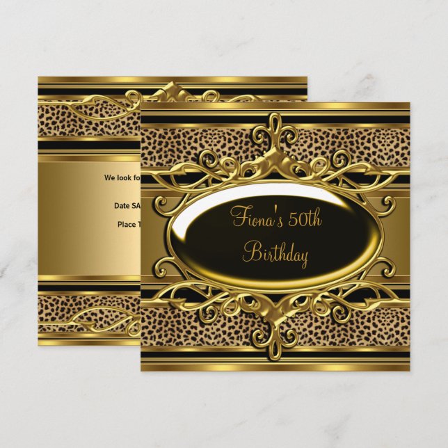 50th Birthday Elegant Classy Gold Black Invitation (Front/Back)