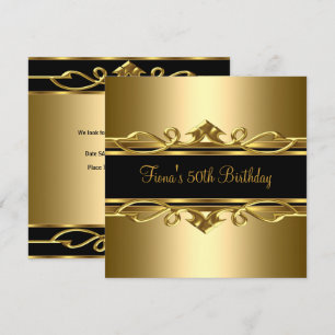 50th Birthday Elegant Classy Ornate Gold Black 2 Invitation