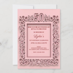 50th Birthday Elegant Floral Papercut Style Invitation