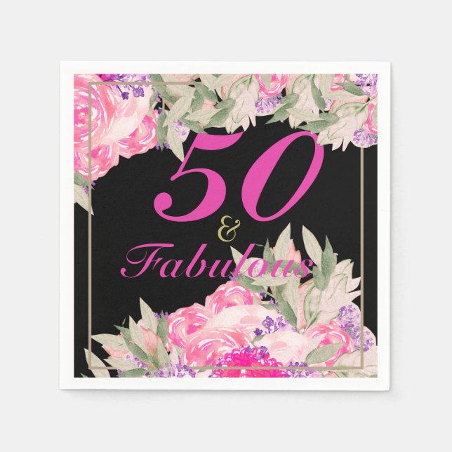 50th Birthday Elegant Floral Roses Invitation Napkin (Front)