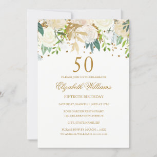 50th Birthday Elegant Gold Floral Invitation
