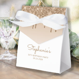 50th Birthday Elegant Gold Glitter Drip Script Favour Box
