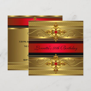 50th Birthday Elegant Gold Red Diamond Jewel Invitation