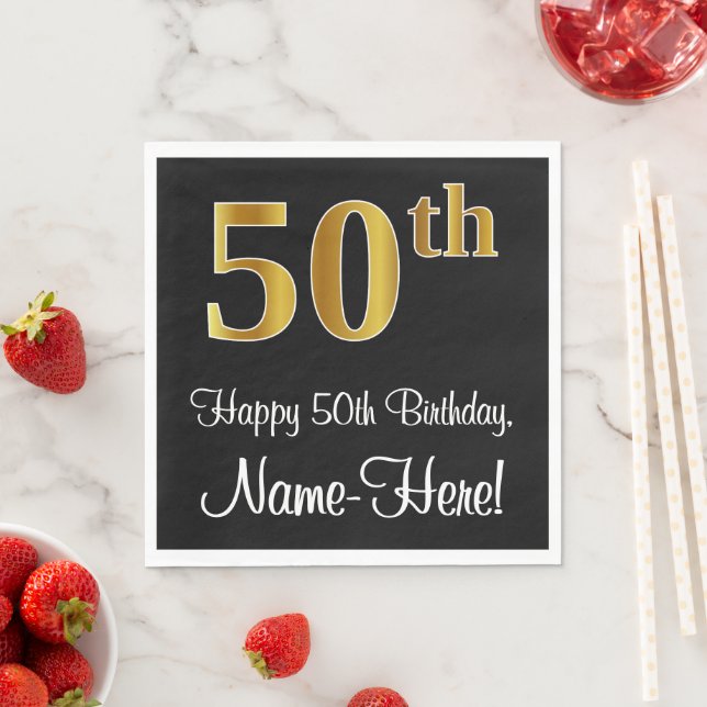50th Birthday ~ Elegant Luxurious Faux Gold Look # Napkin (Insitu)