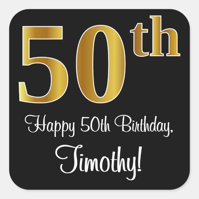 50th Birthday – Elegant Luxurious Faux Gold Look # Square Sticker (Front)