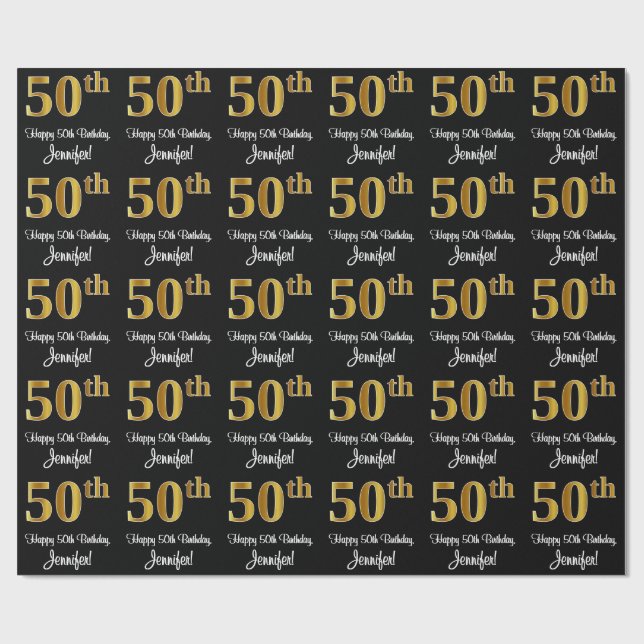 50th Birthday: Elegant Luxurious Faux Gold Look # Wrapping Paper (Flat)