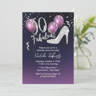 50th Birthday Elegant Purple Fabulous 50 Invitation