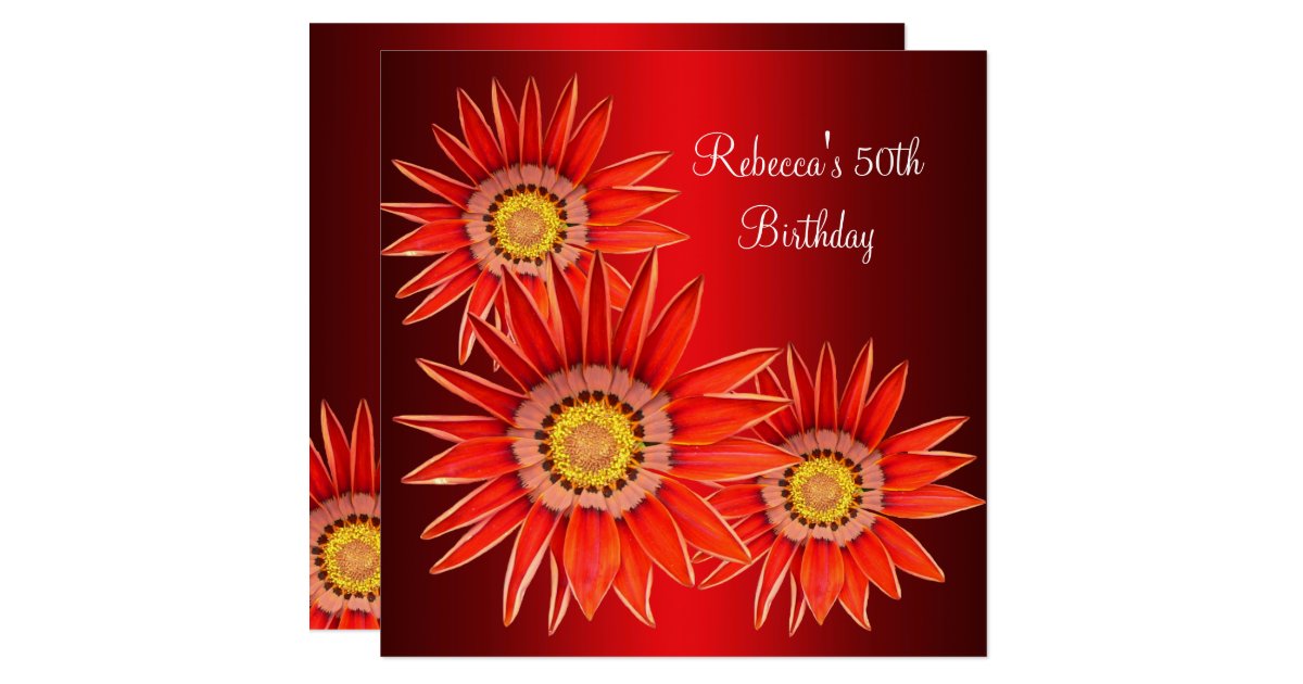 50th Birthday Elegant Red Flowers Invitation | Zazzle.co.uk