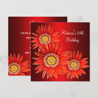 50th Birthday Elegant Red Flowers Invitation
