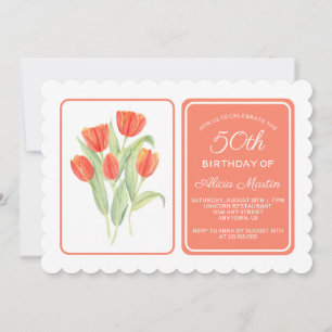 50th Birthday Elegant Red Tulip Flora Invitation