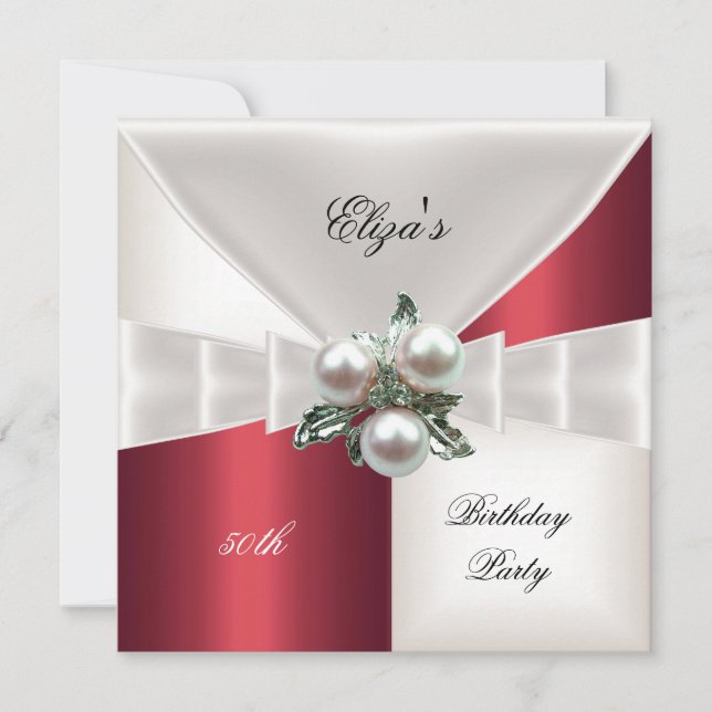 50th Birthday Elegant Red White Check Jewel (Front)