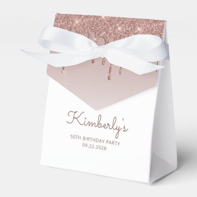 50th Birthday Elegant Rose Gold Glitter Drip Favour Box (Front Side)