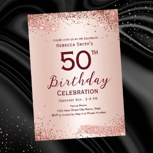 50th Birthday Elegant Rose Gold Glitter Invitation