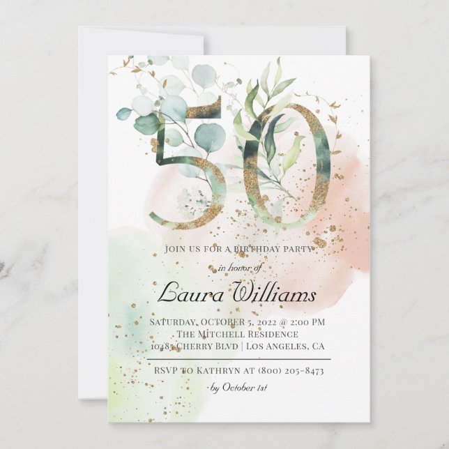 50th Birthday Eucalyptus Greenery Invitation (Front)