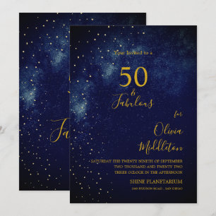 50th Birthday Evening Sky Astral Gold Stars Blue   Invitation