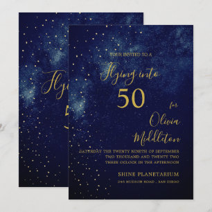 50th Birthday Evening Sky Astral Gold Stars Blue   Invitation
