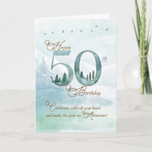 50th Birthday Evergreen Pines and Deer Nature Card
