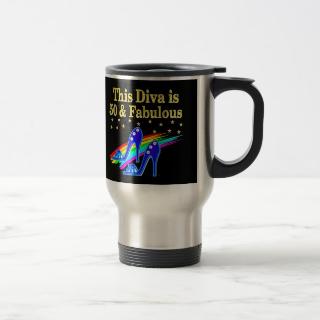 50TH BIRTHDAY FABULOUS DIVA DESIGN TRAVEL MUG (Right)