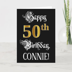 50th Birthday — Fancy Script; Faux Gold Look; Name Card