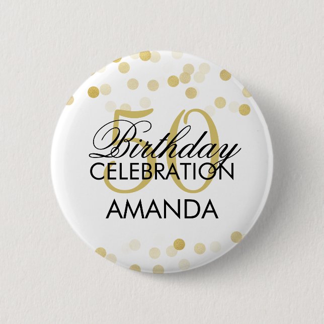 50th Birthday Faux Gold Foil Glitter Lights 6 Cm Round Badge (Front)