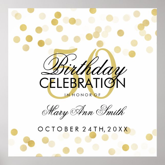 50th Birthday Faux Gold Foil Glitter Lights Poster (Front)