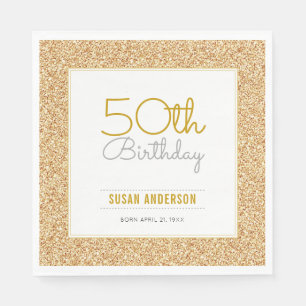 50th Birthday Faux Gold Glitter Napkin