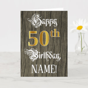 50th Birthday: Faux Gold Look + Faux Wood Pattern Card